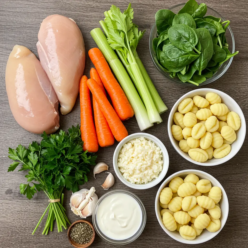 Ingredients for Creamy Crockpot Chicken Gnocchi Soup