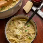 Creamy Italian Ground Chicken Soup in a rustic bowl