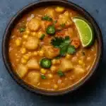 Creamy Jalapeño Corn Chowder served with cilantro and lime.