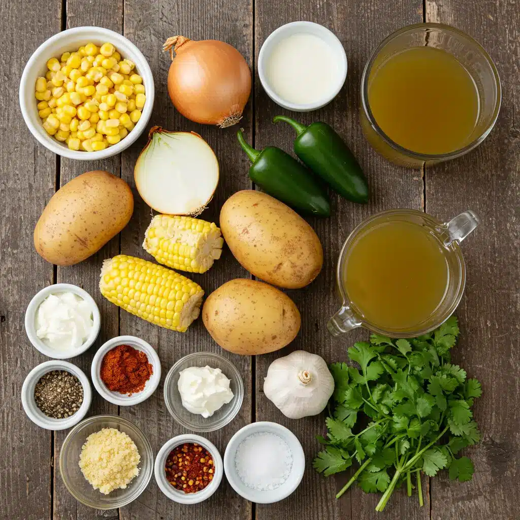 Ingredients for Creamy Jalapeño Corn Chowder.