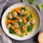 Crock Pot Italian Wedding Soup served in a rustic bowl