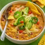 Crockpot Vegetarian Tortilla Soup served with avocado and tortilla chips