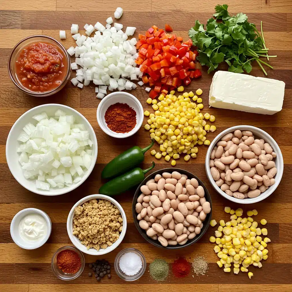 Ingredients for Crockpot Vegetarian Tortilla Soup arranged on a table