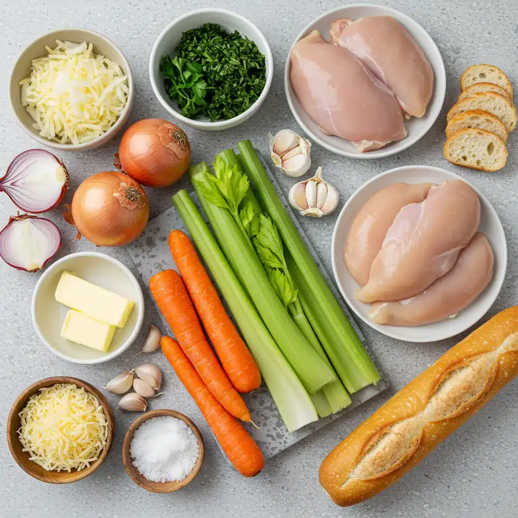 french onion chicken soup recipe ingredients on table