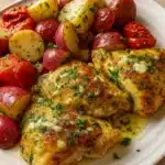 Garlic Parmesan Crockpot Chicken and Potatoes in slow cooker