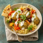 Greek Turkey Meatballs with Lemon Orzo and Creamy Feta Yogurt Sauce