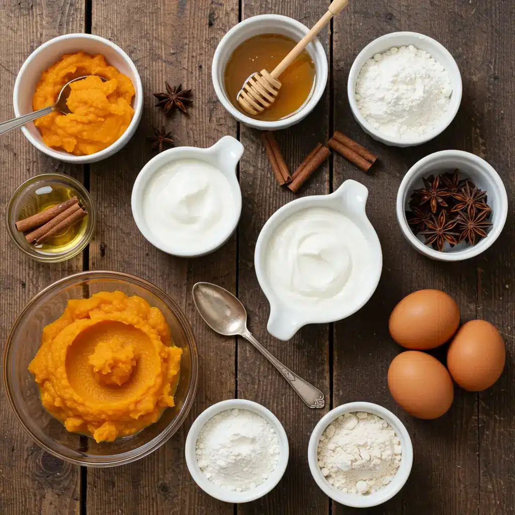 healthy greek yogurt pumpkin muffins ingredients flat lay