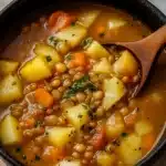 hearty lentil and potato soup with vegetables