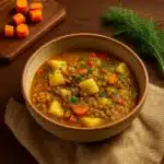 Hearty Vegan Stew Recipe in a bowl with crusty bread