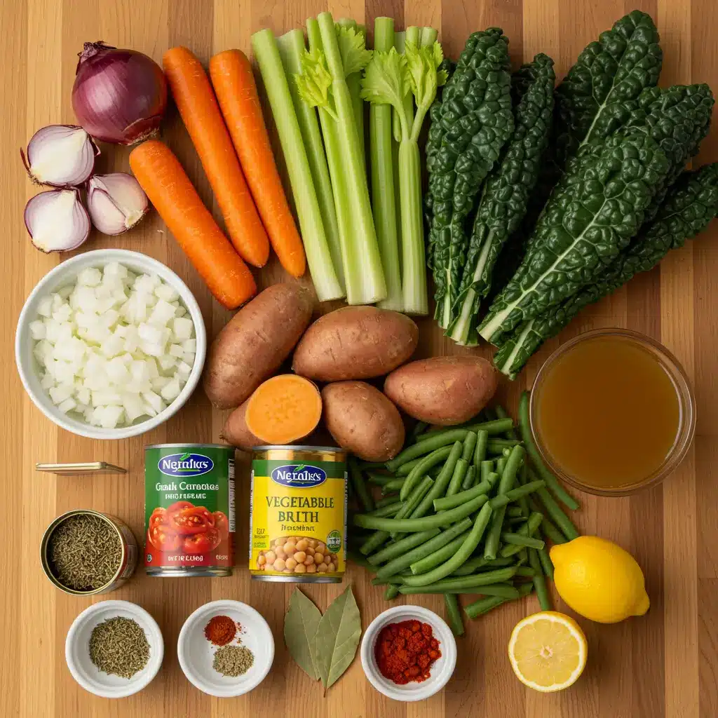 Hearty Vegan Stew Recipe ingredients with fresh vegetables and chickpeas