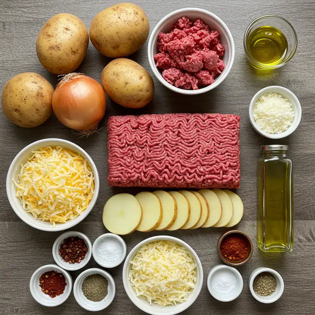 ingredients for hobo casserole with ground beef and potatoes