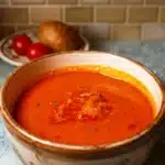 Homemade Tomato Soup with fresh basil and grilled cheese