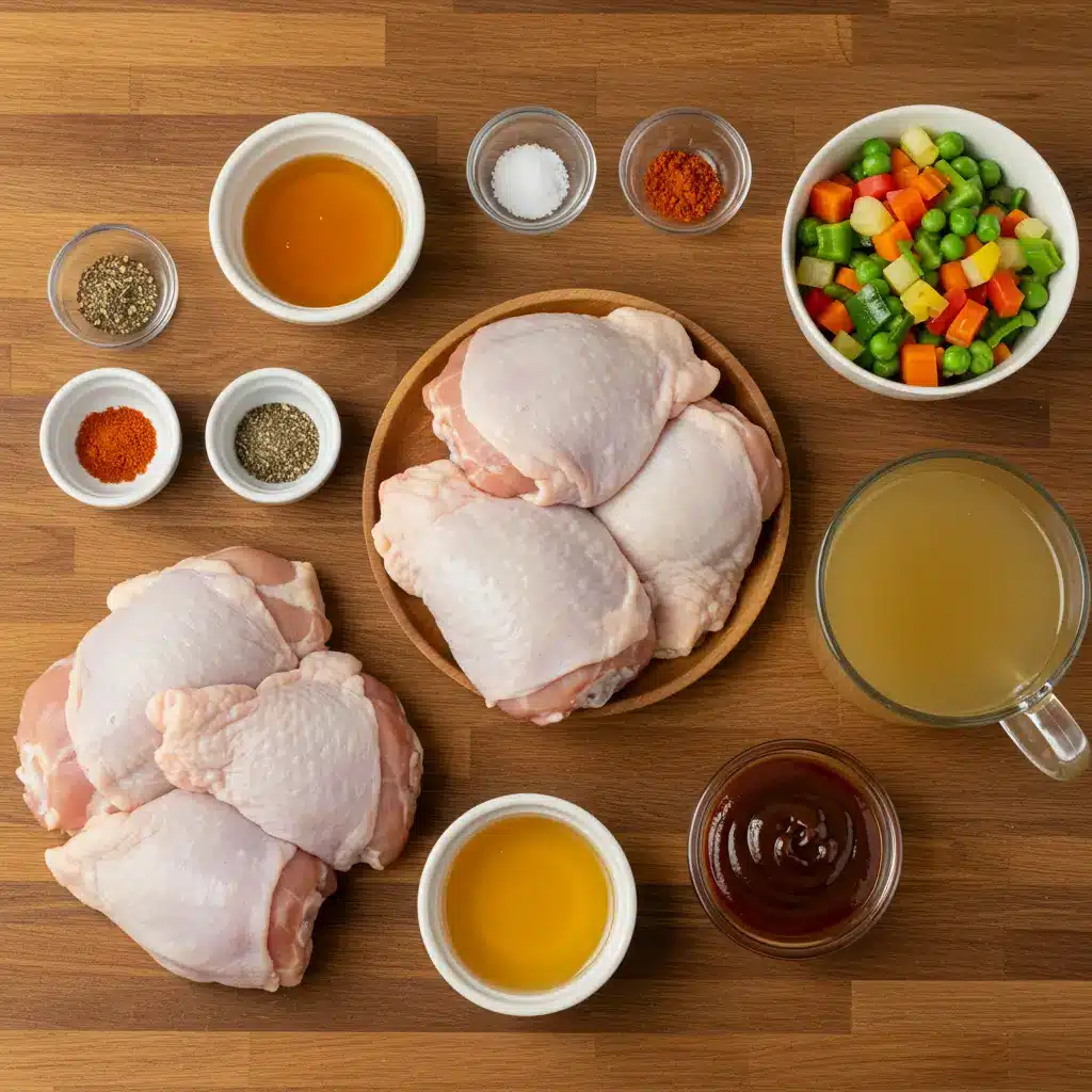 Honey BBQ Chicken Rice recipe ingredients laid out on table