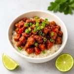 honey garlic ground turkey recipe served over rice in bowls