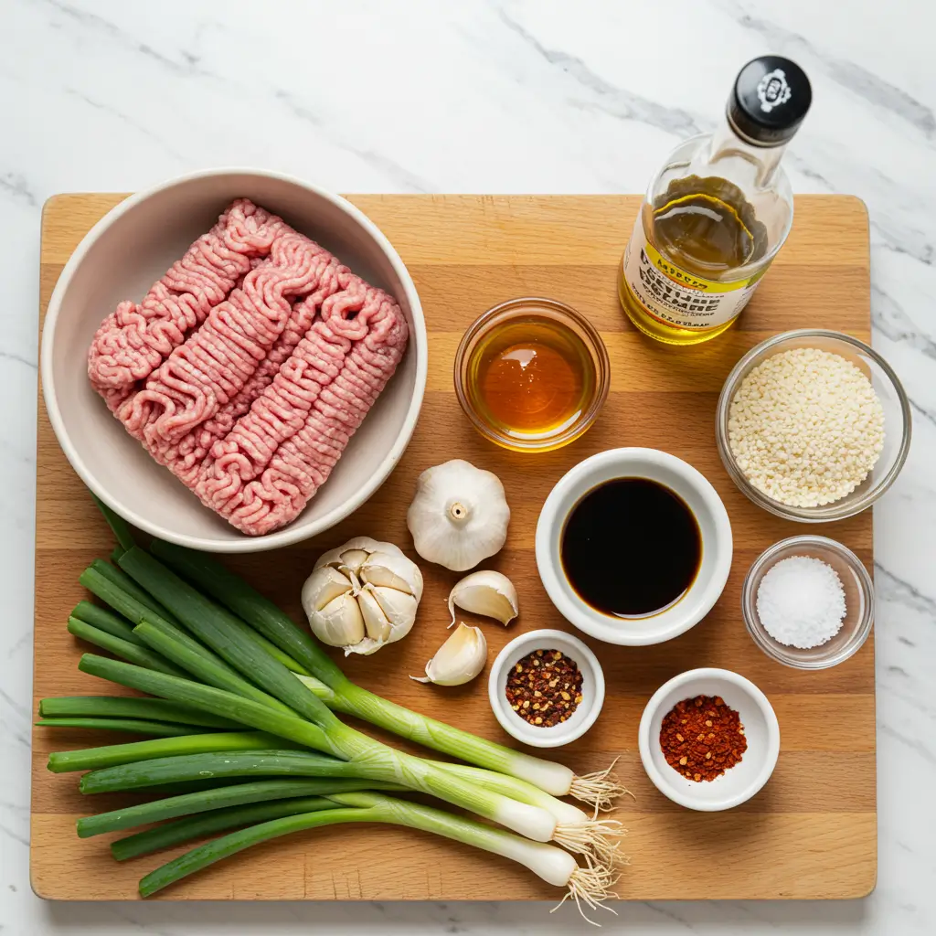honey garlic ground turkey recipe ingredients flat lay