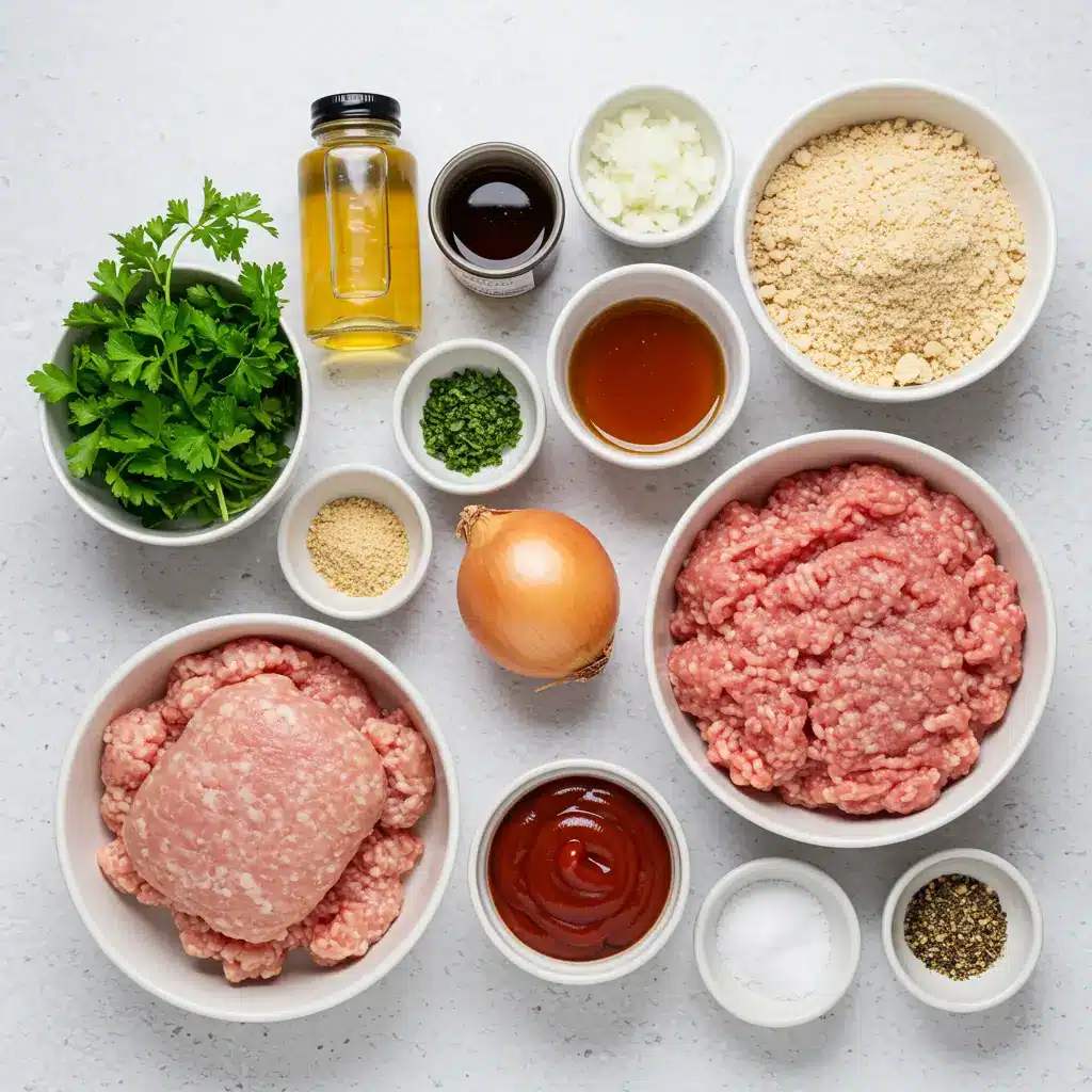 Juicy Turkey Meatloaf Recipe ingredients on counter
