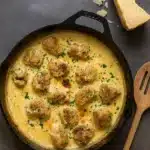 Keto Turkey Meatballs in a Creamy Sauce in skillet