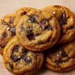 Pumpkin Chocolate Chip Cookies stacked on a rustic table