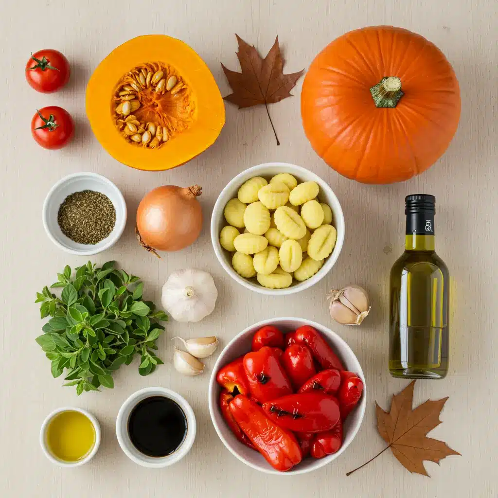 Pumpkin Gnocchi Sauce ingredients flat lay