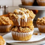 Pumpkin Streusel Muffins with buttery crumble and icing drizzle