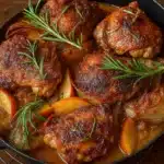 Rosemary Apple Cider Chicken served with apples and onions