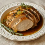 Slow Cooker Turkey Breast sliced with golden crispy skin