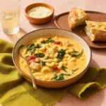 Tuscan Chicken Soup in a rustic bowl