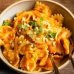 Vegan Pumpkin Pasta with creamy sage sauce and pine nuts