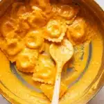 20 Minute Creamy Pumpkin Ravioli on a cozy fall table