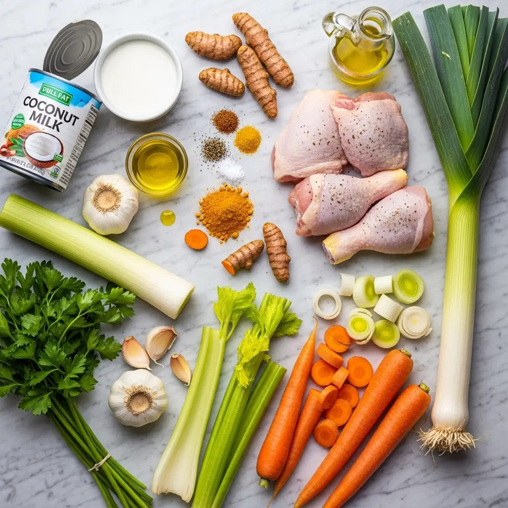 ingredients for anti inflammatory turmeric chicken soup