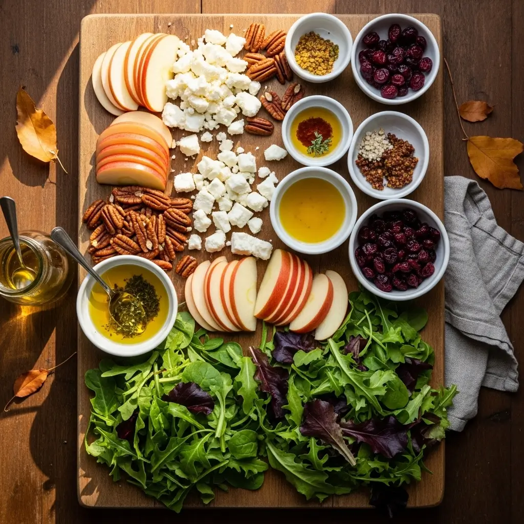 Ingredients for Delicious Autumn Harvest Honeycrisp Apple and Feta Salad
