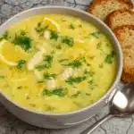 Avgolemono Soup with lemon and dill