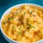 cauliflower mac and cheese baked with melted cheese