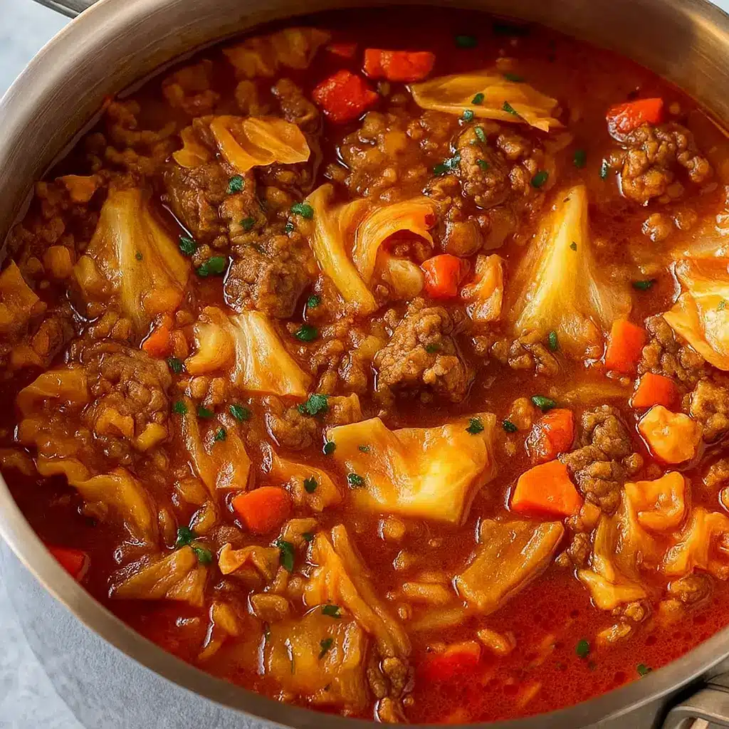 Cabbage Roll Soup Recipe served in a rustic bowl with parsley
