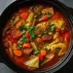 Hearty cabbage soup crockpot served hot