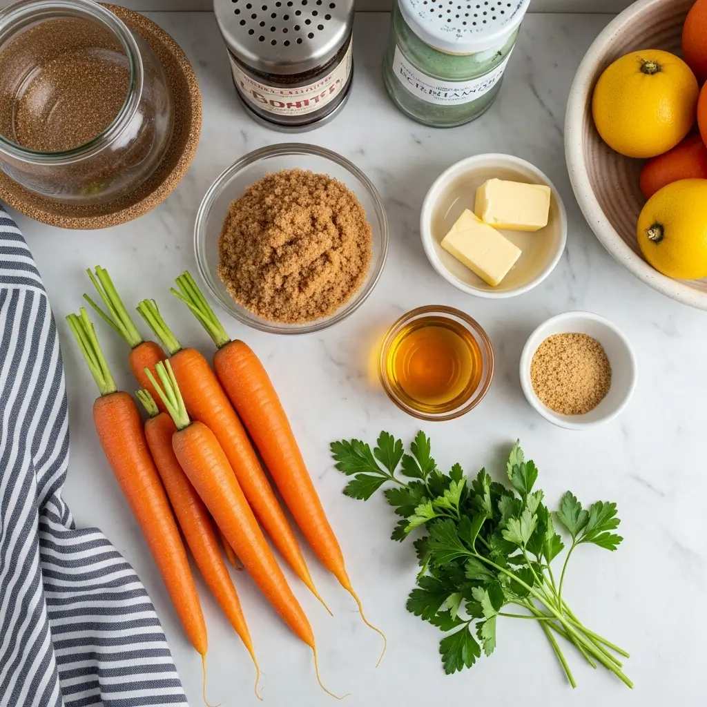 Candied carrots ingredients on kitchen counter