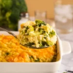 Cheesy Broccoli Rice Casserole baked golden brown