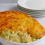 Cheesy Chicken Broccoli Rice Casserole baked to perfection