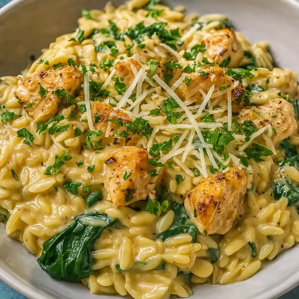 Cheesy Chicken Orzo creamy one-pot dinner recipe