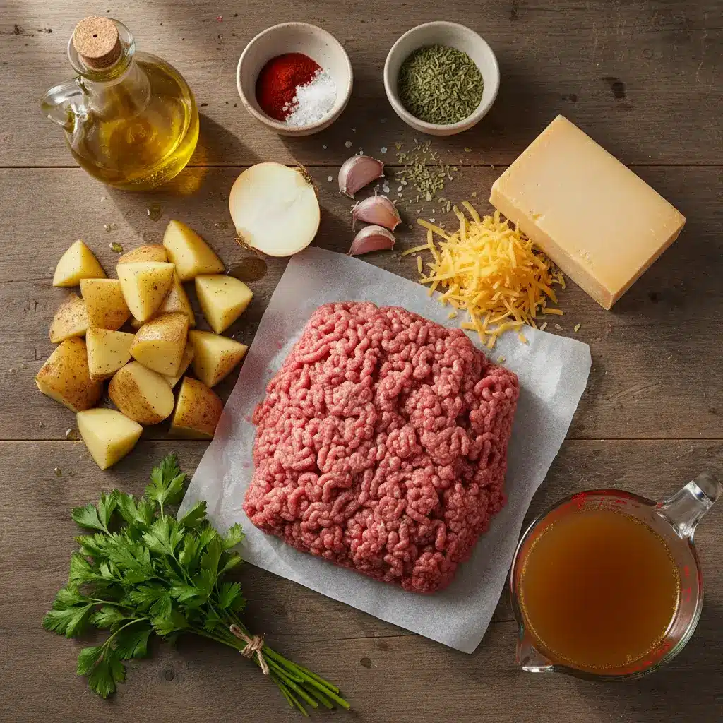 Cheesy Ground Beef & Potato Casserole Ingredients