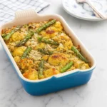 Golden-brown Chicken & Dressing Casserole fresh from the oven