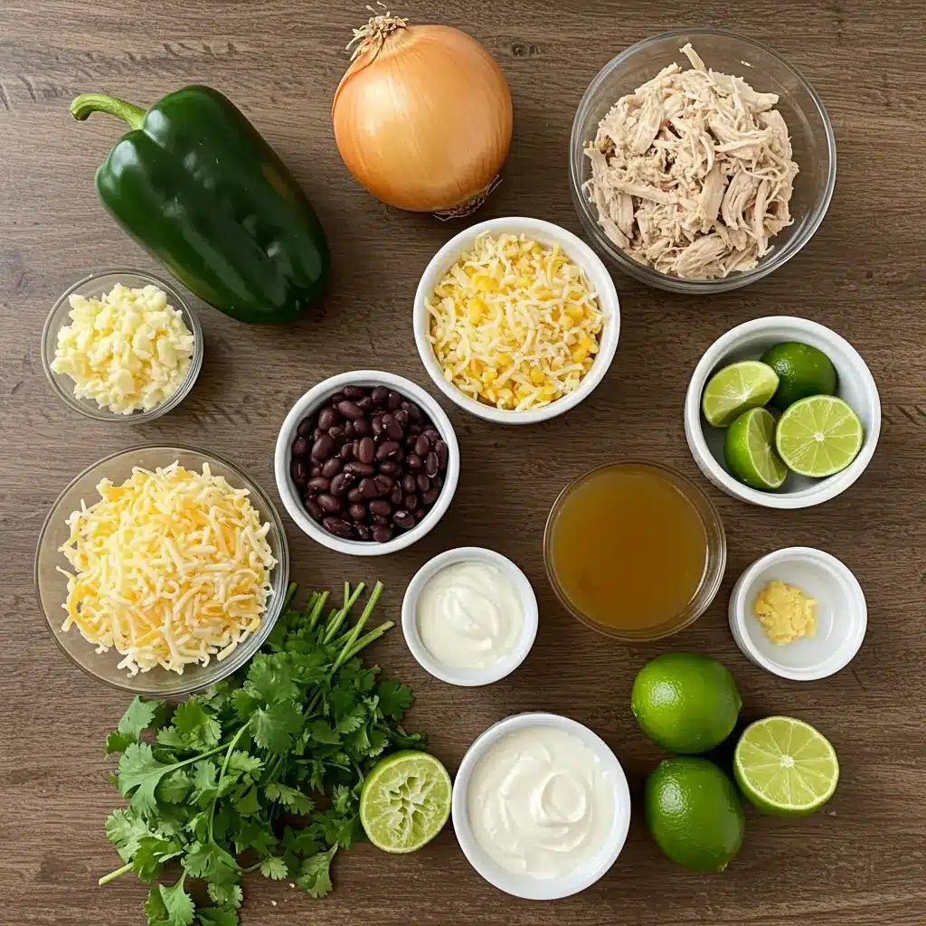 chicken poblano soup ingredients laid out on a kitchen counter