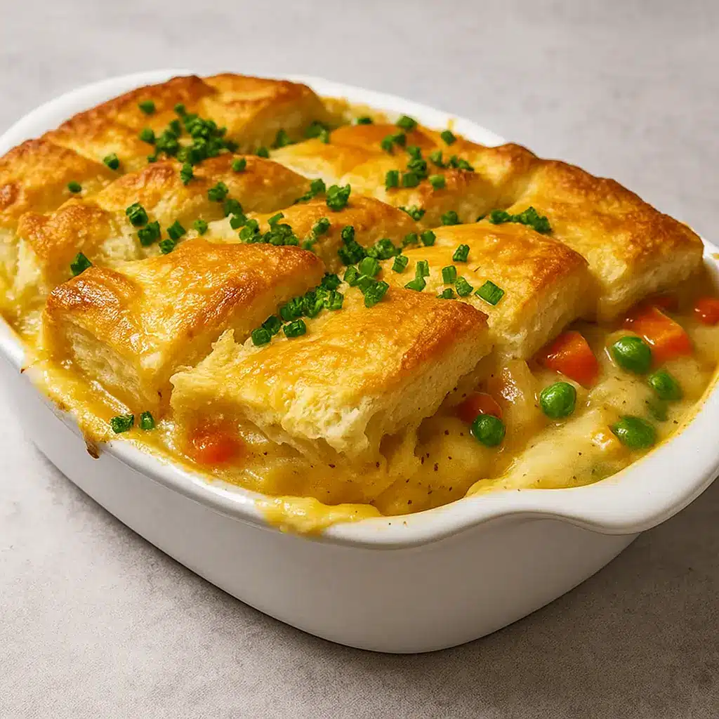 Chicken Pot Pie Casserole with Biscuit Topping – A Family Comfort Classic