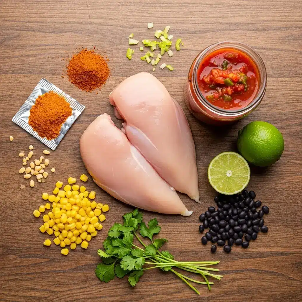 Chicken Salsa Soup ingredients on table