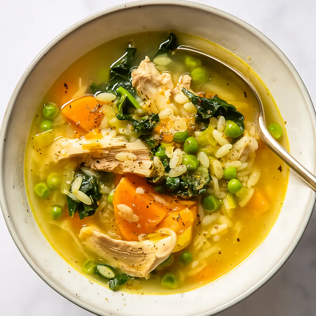 Chicken Vegetable Soup in rustic bowl