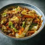 Chinese Ground Beef and Cabbage Stir-Fry Recipe served in wok