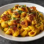 Cozy Fall Butternut Mac Cheese baked with golden topping