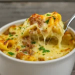 Creamy Alfredo Lasagna Soup Recipe served in a bowl with basil garnish