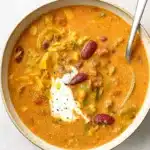 Creamy Beef Taco Soup with cheddar and cilantro