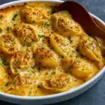 Creamy Cajun Chicken Stuffed Shells baked to golden perfection